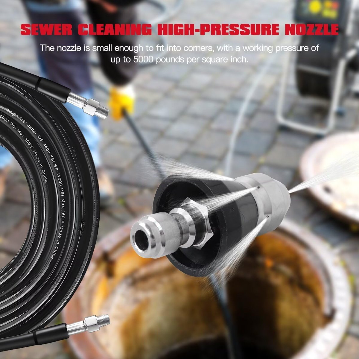 Sewer Cleaning Tool High Pressure Nozzle 2 Pack For Washer Stainless Steel With 1 Front Jet And 6 Rear Jets 4 In Quick