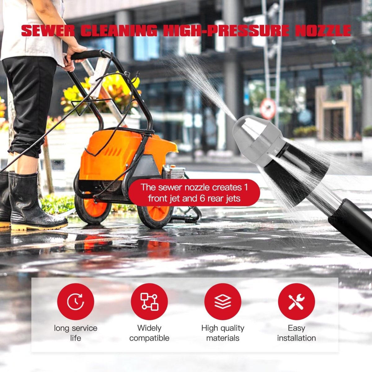 Sewer Cleaning Tool High Pressure Nozzle 2 Pack For Washer Stainless Steel With 1 Front Jet And 6 Rear Jets 4 In Quick