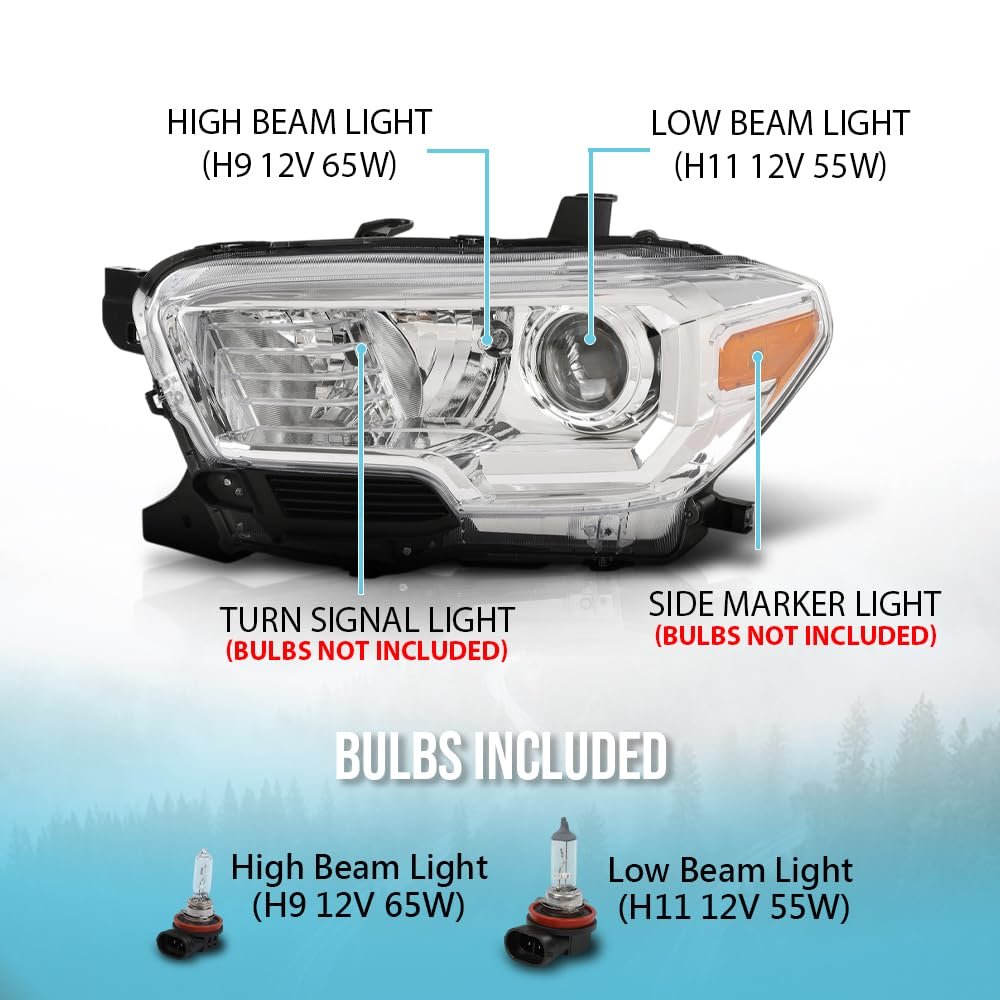 Headlight Assembly Left Driver Side For Toyota Tacoma 2016 2017 2018 Fits Models Without Factory Led Daytime Running Light