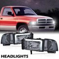 G-plus Headlight Head Lamps Compatible With 1994-2001 Dodge Ram 1500 1994-2002 2500 3500 Smoky Lens Chrome Housing Clear