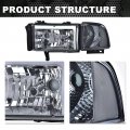 G-plus Headlight Head Lamps Compatible With 1994-2001 Dodge Ram 1500 1994-2002 2500 3500 Smoky Lens Chrome Housing Clear