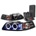 Led Dual Halo Ring Black Housing Amber Corner Projector Headlight Tool Kit For Ford Mustang 99-04 