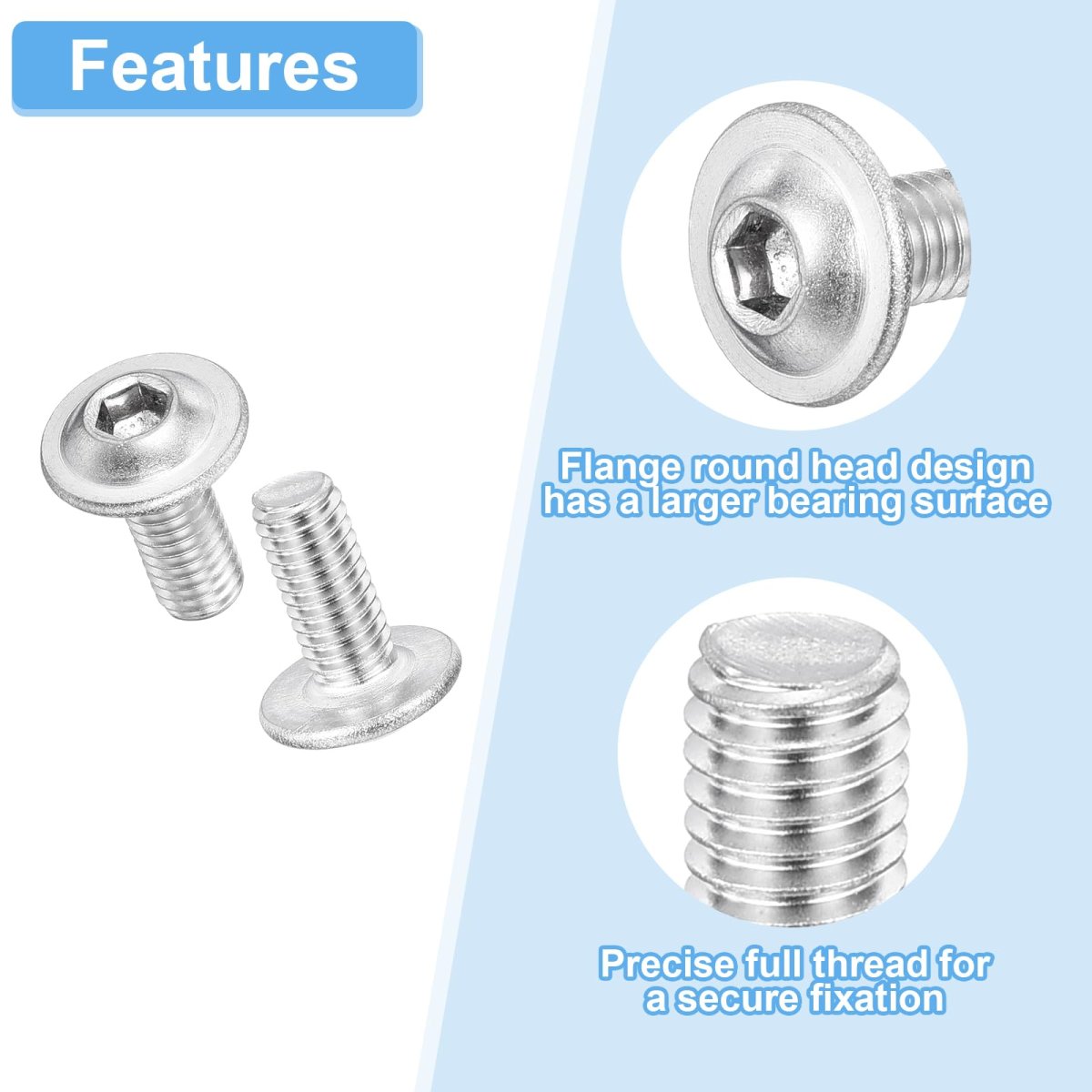 20pcs M8-1 25x35mm Flanged Button Head Socket Cap Screws 304 Stainless Steel Drive Fasteners Bolts Fully Thread Machine Silver