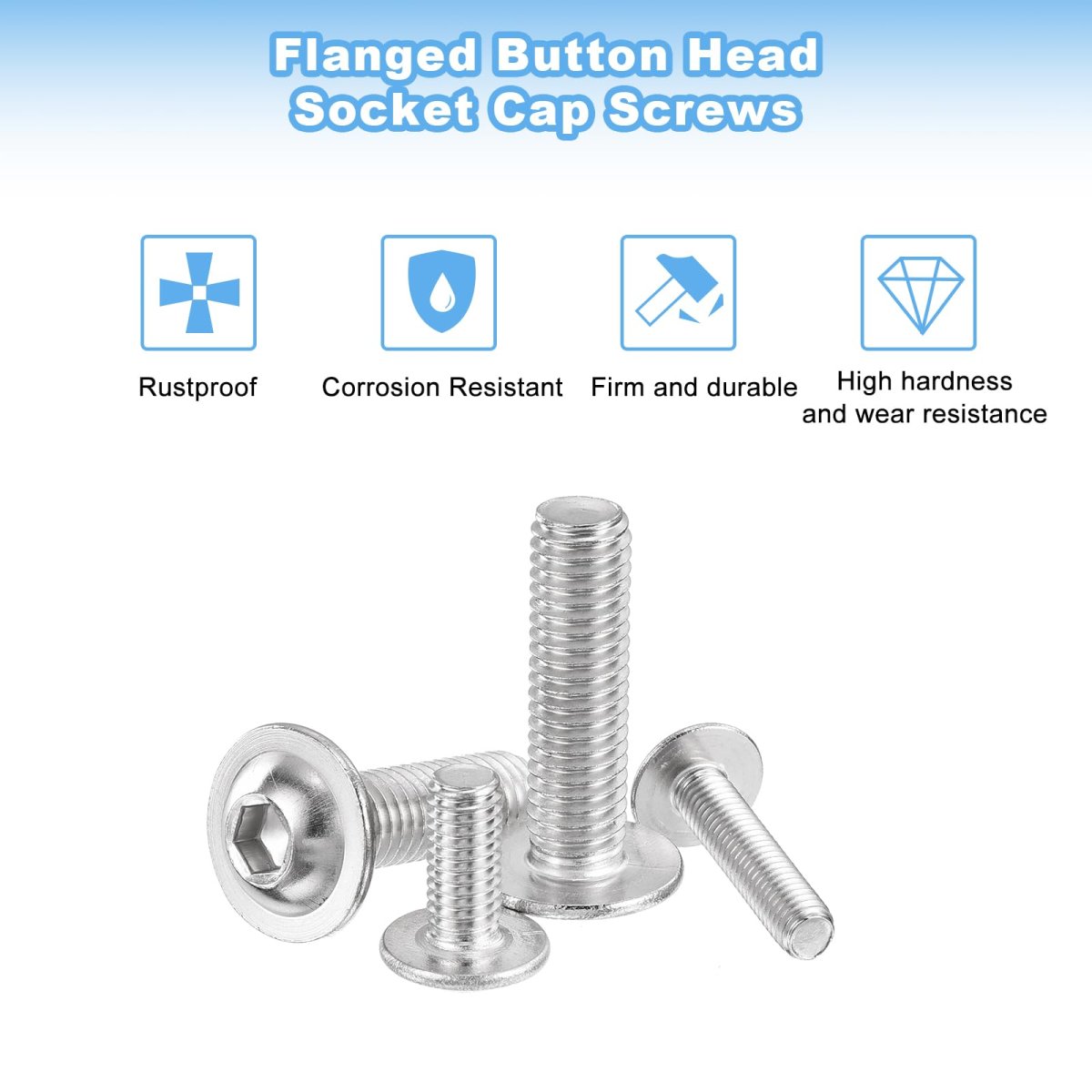 20pcs M8-1 25x35mm Flanged Button Head Socket Cap Screws 304 Stainless Steel Drive Fasteners Bolts Fully Thread Machine Silver