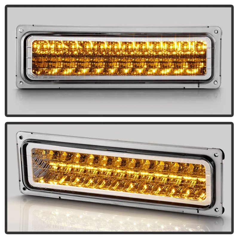 1988-1998 Chevy Gmc C K 1500 2500 3500 Suburban Tahoe Silverado Yukon Chrome Led Bumper Lights Lamps Pair