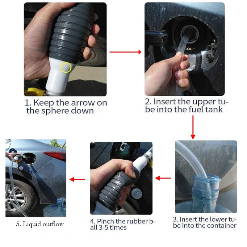 Manual Fuel Transfer Siphon Pump Portable High Flow Hand For Gas Oil Water Includes 2m Syphon Hose And 20mm Diameter Nozzle