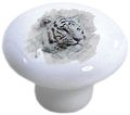 Set Of 2 White Tiger Head Watercolor Ceramic Cabinet Drawer Knobs 