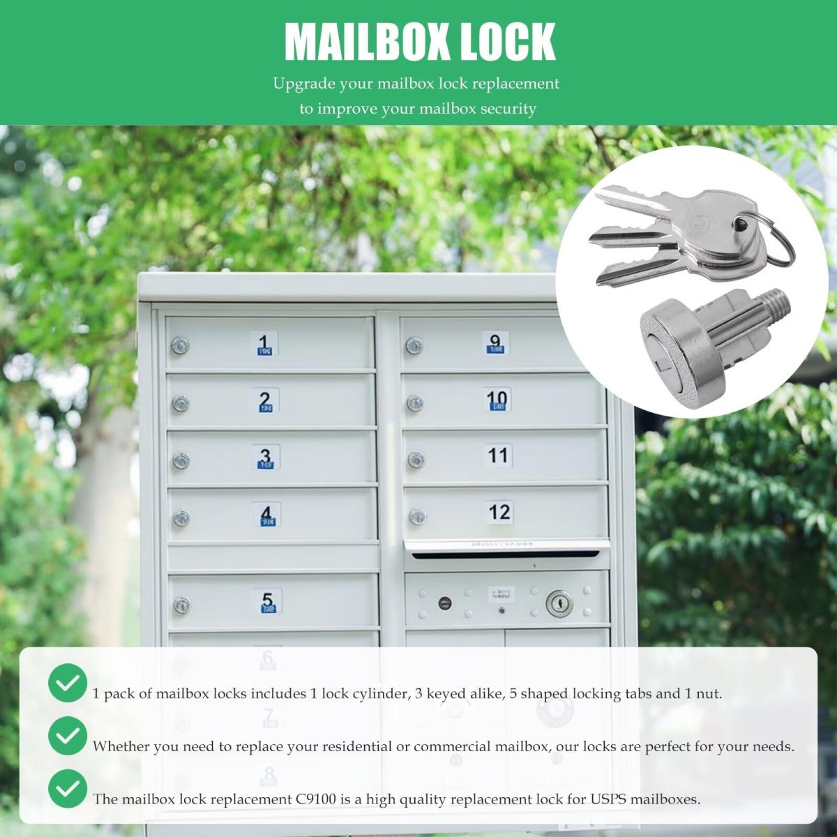 L-1172c Mailbox Lock Replacement For Replacing C9100 Key Locks Nickel Finish