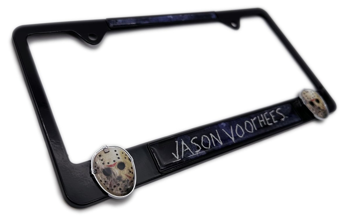Friday The 13th Jason Voorhees License Plate Frame 3d Domed Graphics Powder Coated Metal Universal Fit For 12 In X 6 Standard