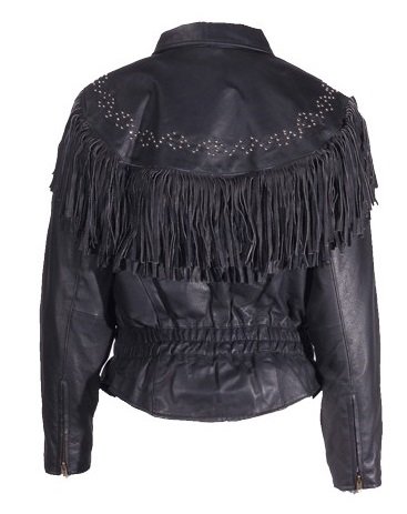 Womens Leather Motorcycle Jacket With Studs Fringes Size M Md Medium