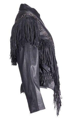Womens Leather Motorcycle Jacket With Studs Fringes Size M Md Medium