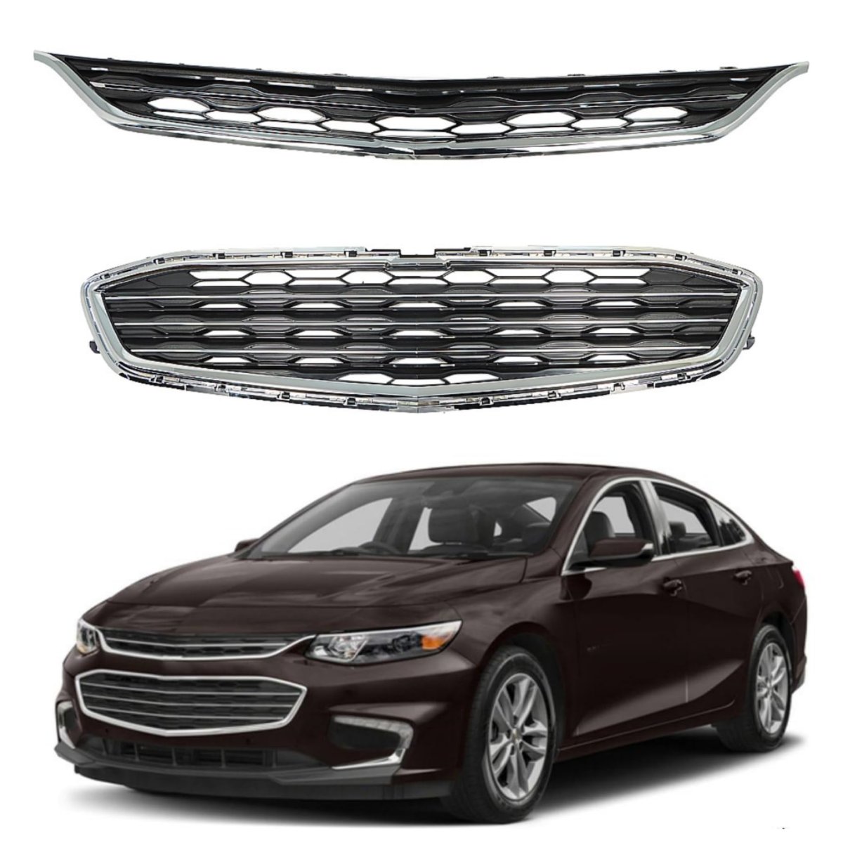 Front Honeycomb Mesh Bumper Grille Upper Lower Grill Replacement For Malibu 2016 2017 2018