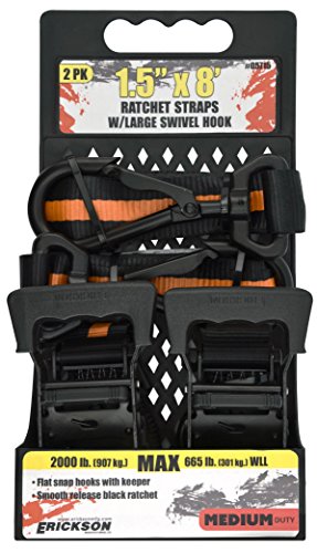 Erickson 05715 Big Hook Ratcheting Tie-down Strap 2 Pack 1 5 Wide X 8 Long 2000lb Load Capacity