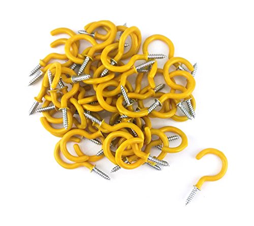 Yueton 50pcs Vinyl Coated Screw-in Ceiling Hooks Cup Yellow