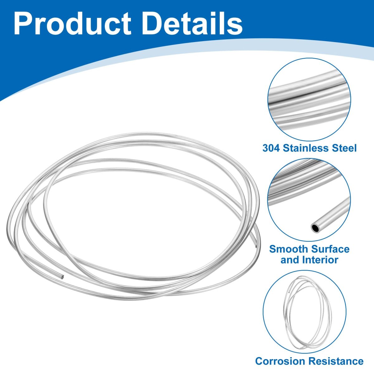 Stainless Steel Tubing Coil 13 64 Od X Ft Industrial 304 Tube Welded Silver Tone Wall Thickness 1mm