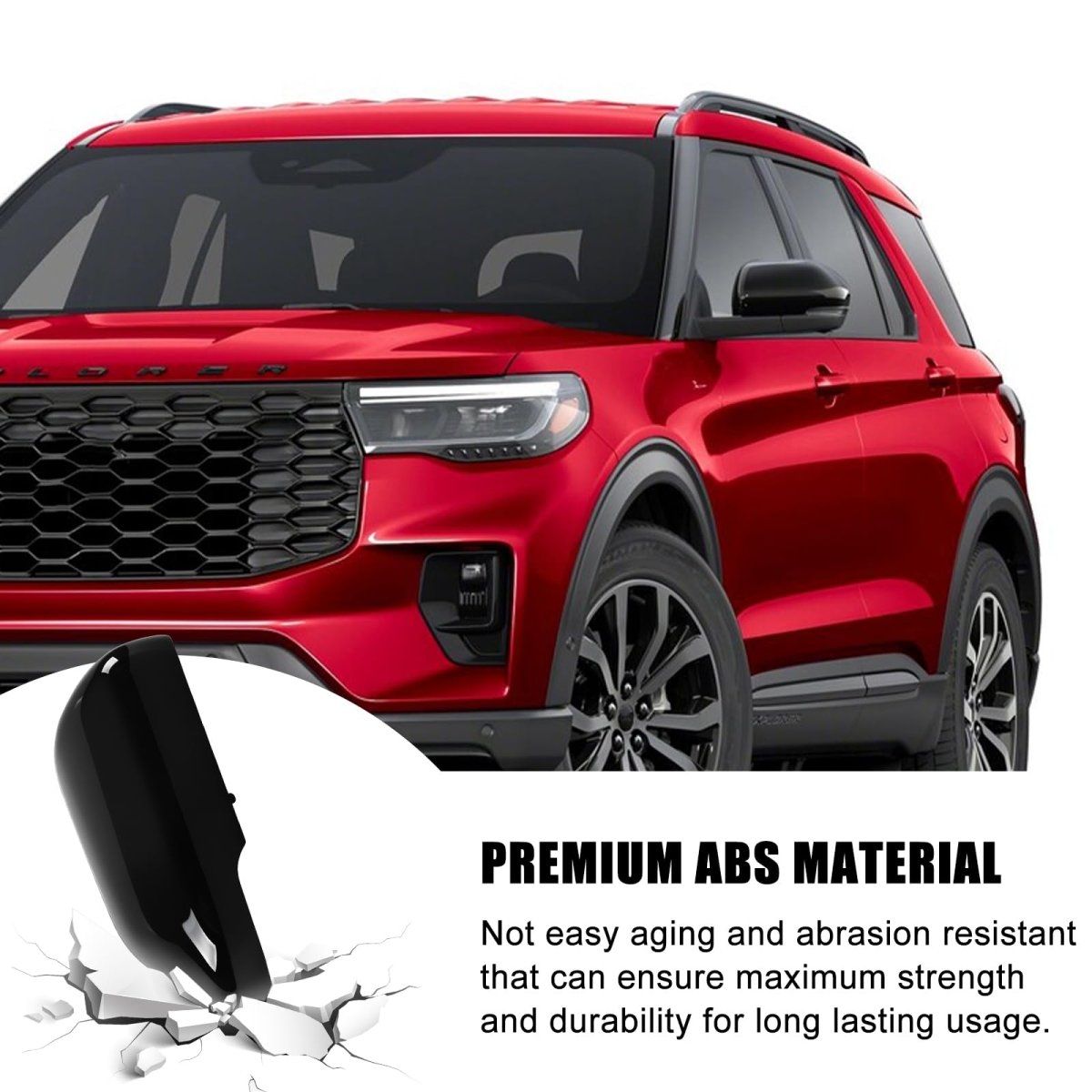 Glossy Black Mirror Cover Replace For 2020 2021 2022 2023 2024 2025 Ford Explorer With Turn Signal Direct Replacement Clip On