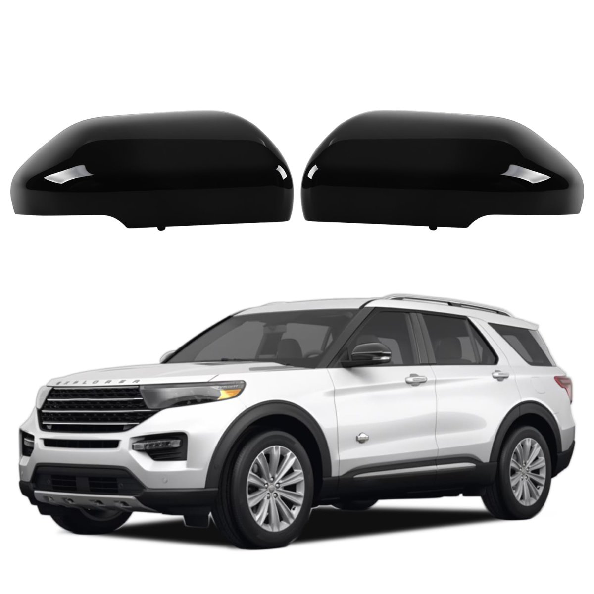 Glossy Black Mirror Cover Replace For 2020 2021 2022 2023 2024 2025 Ford Explorer With Turn Signal Direct Replacement Clip On