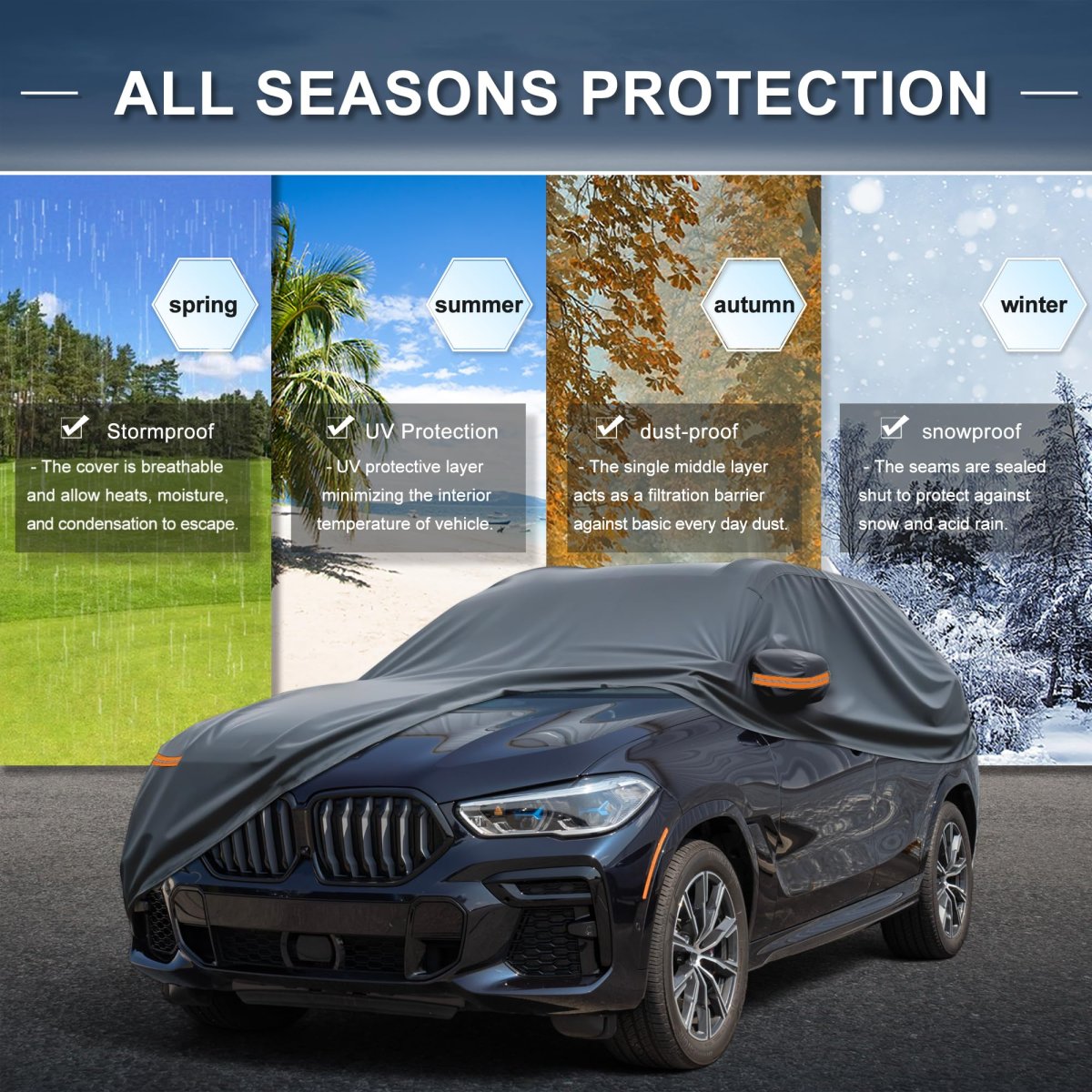 Car Cover For Bmw X5 2007 2025 Waterproof All Weather Outdoor Full With Door Zipper Windproof Sun Rain Snow Protection Black