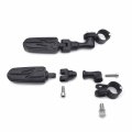 Black Short Angled Adjustable Highway Mounting Kit Lightning Footrest For 1 25 In Front Engine Guard Frame Tube V-star Roadstar