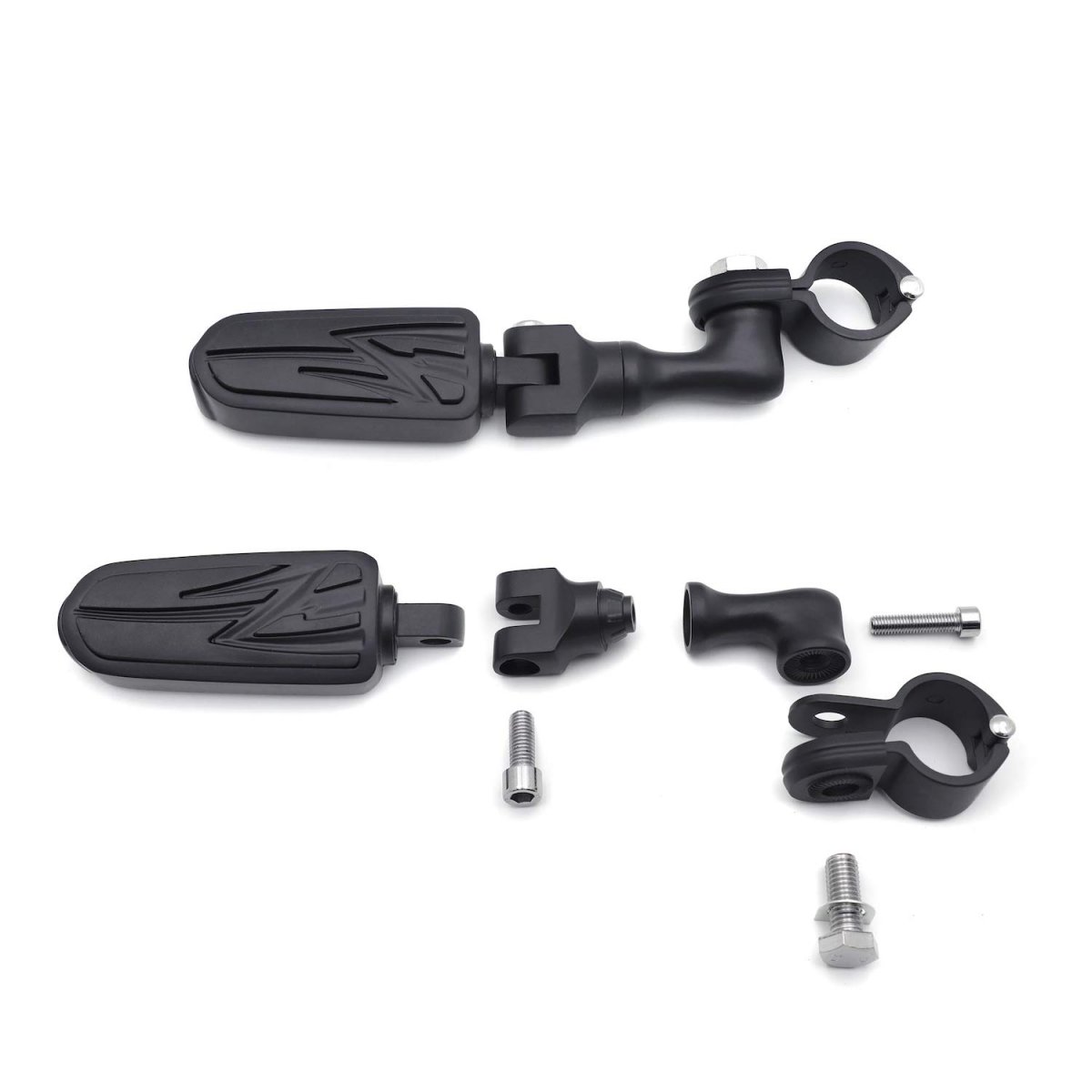 Black Short Angled Adjustable Highway Mounting Kit Lightning Footrest For 1 25 In Front Engine Guard Frame Tube V-star Roadstar