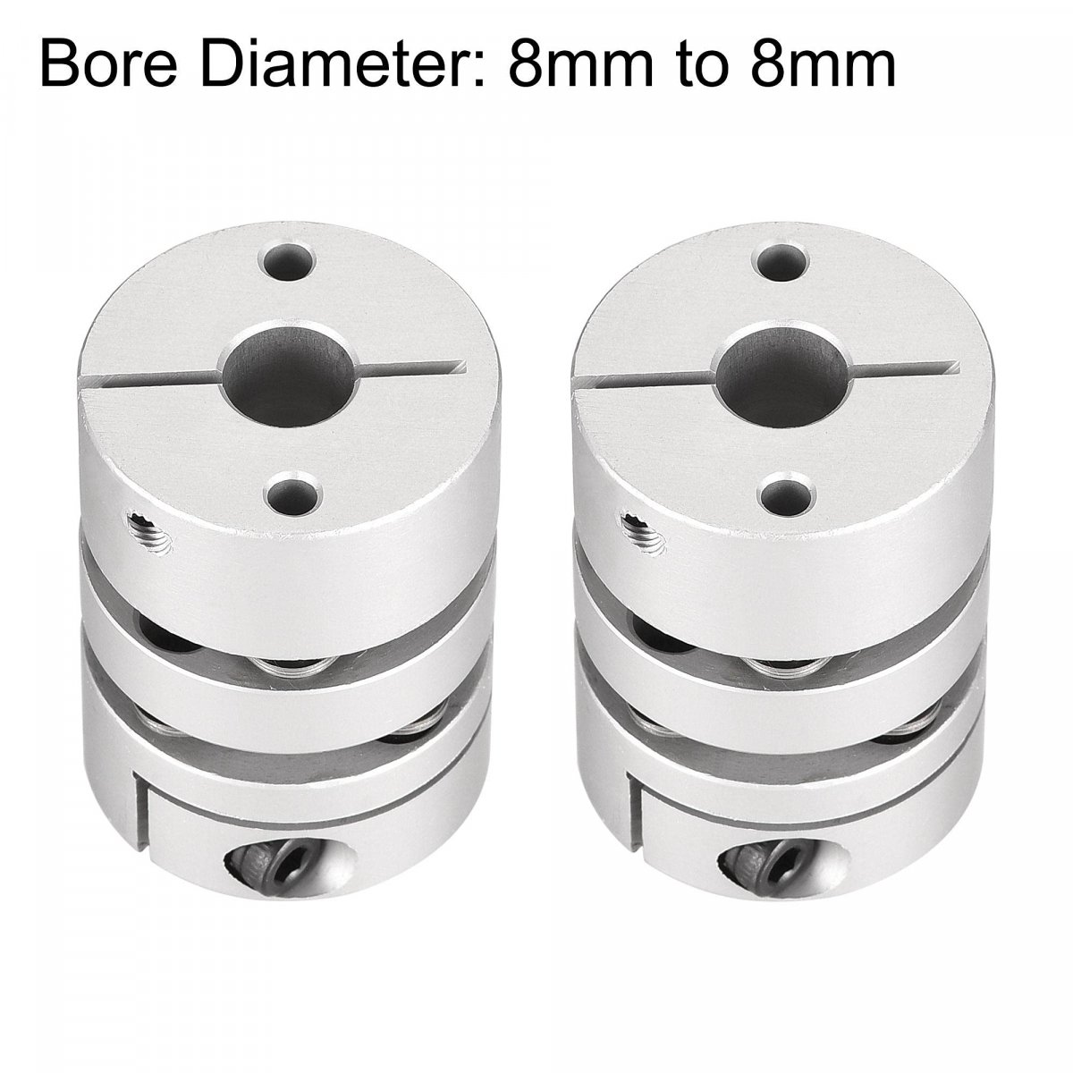 8mm To Bore Double Diaphragm Motor Wheel Flexible Coupling Joint Aluminium Alloy And Stainless Steel Silver 1pcs