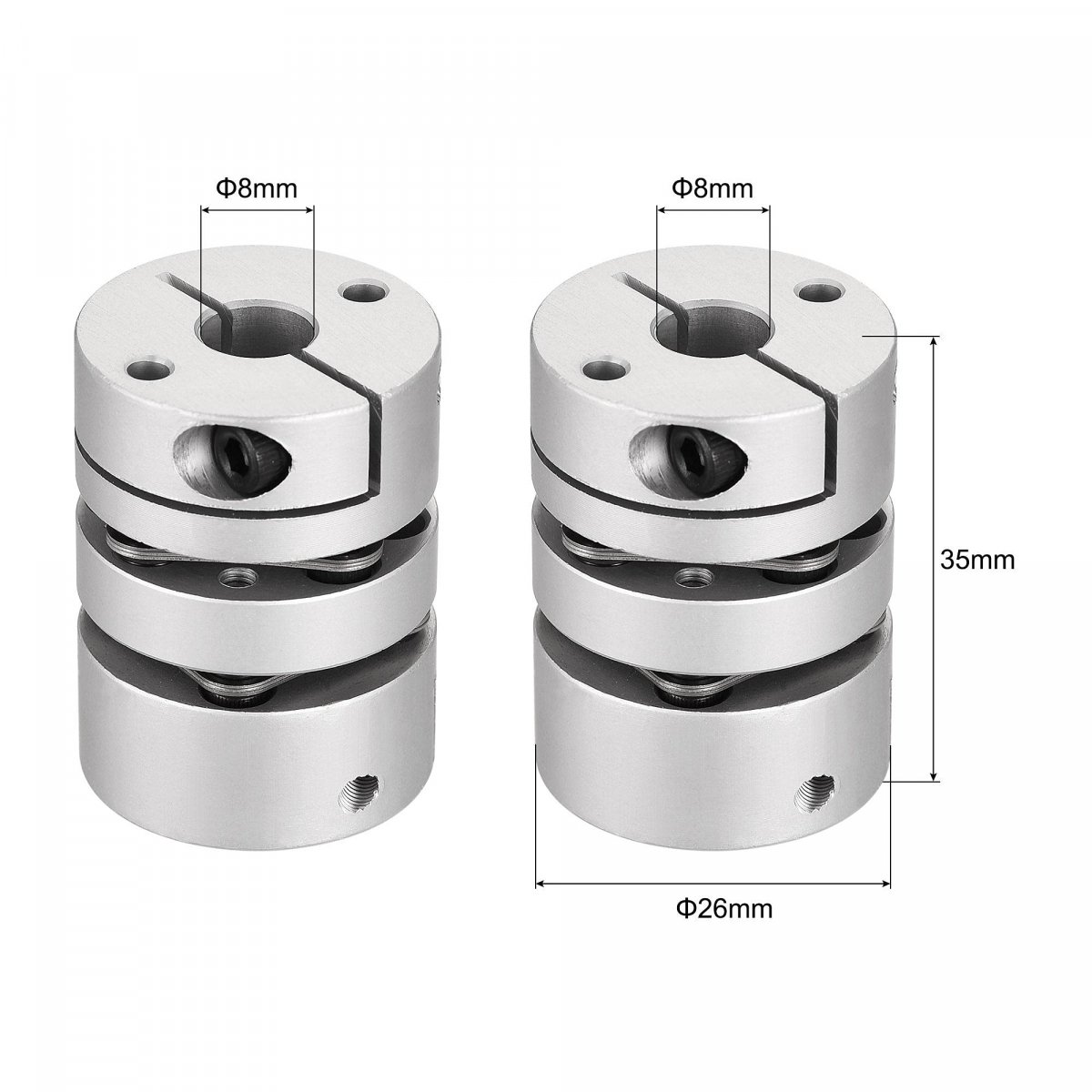 8mm To Bore Double Diaphragm Motor Wheel Flexible Coupling Joint Aluminium Alloy And Stainless Steel Silver 1pcs