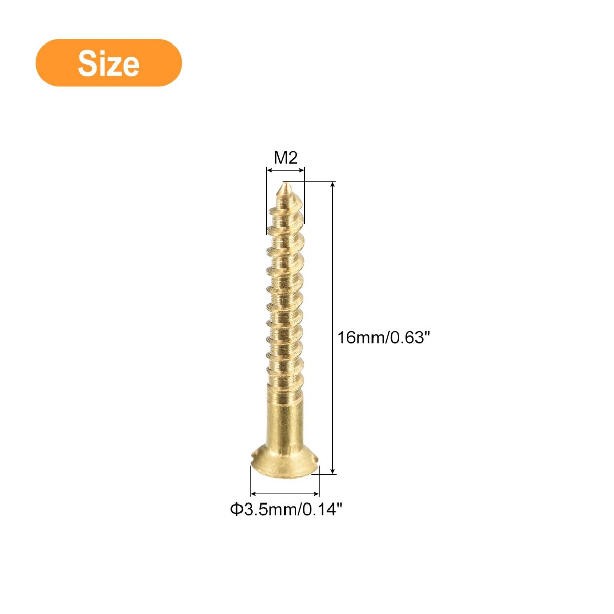 Brass Wood Screws 30pcs M2 X 16mm Slotted Drive Flat Head Self Tapping Screw Countersunk For Woodworking Furniture