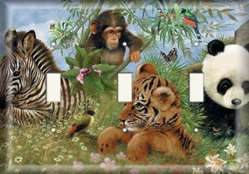 Snazzyswitch Panda And Friends Decorative Light Switch Cover Triple Toggle Wall Plate