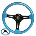 Ajp Distributors Universal 350mm 6 Bolt Hole Heavy Duty Light Weight Steering Wheel Sky Blue Trim Black Center Streak Design 