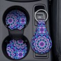4 Pieces Mandala Purple Lotus Steering Wheel Cover Set With 2pcs Car Cup Coasters Quarter Keyring Cute And Fashionable Non-slip 