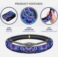 Mandala Purple Lotus Steering Wheel Cover Set With 2 Car Cup Coasters And Keyring Non Slip Neoprene Universal Fit 14 To 15 5 In