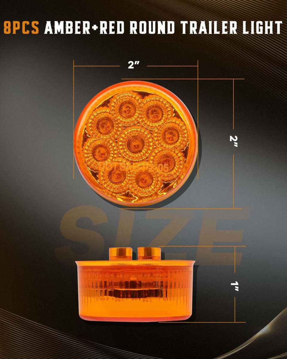 8 Pack 2 In 9 Led Round Amber Trailer Side Marker Lights Universal Waterproof Clearance And Indicator With Rubber Grommets For