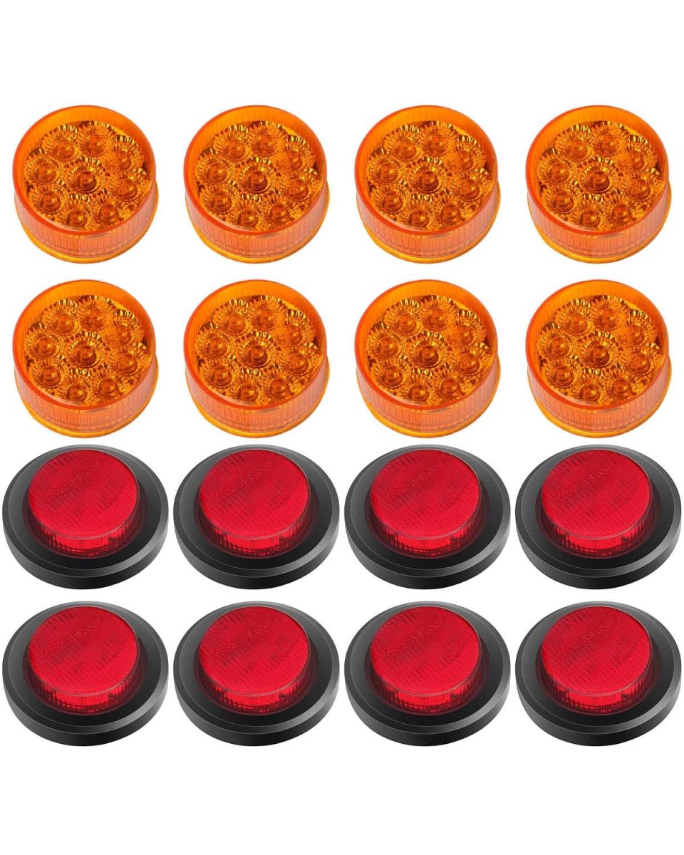 8 Pack 2 In 9 Led Round Amber Trailer Side Marker Lights Universal Waterproof Clearance And Indicator With Rubber Grommets For