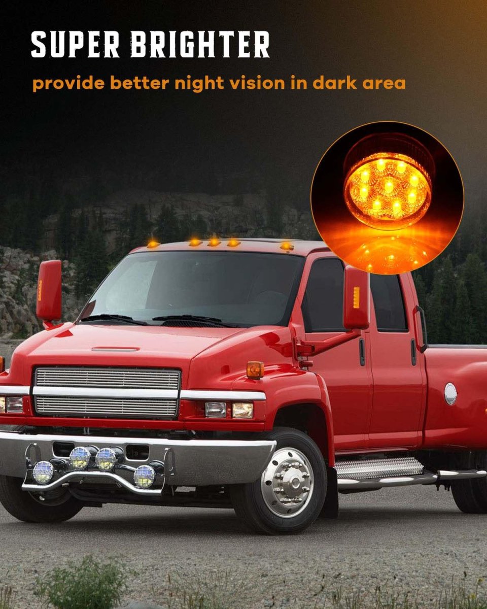 8 Pack 2 In 9 Led Round Amber Trailer Side Marker Lights Universal Waterproof Clearance And Indicator With Rubber Grommets For