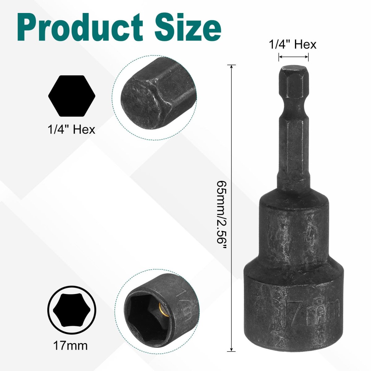 2pcs 1 4 Hex Shank 17mm Magnetic Socket 65mm Length Cr-v Steel Quick-release Power Nut Driver Set With Wrench Screw For Impact