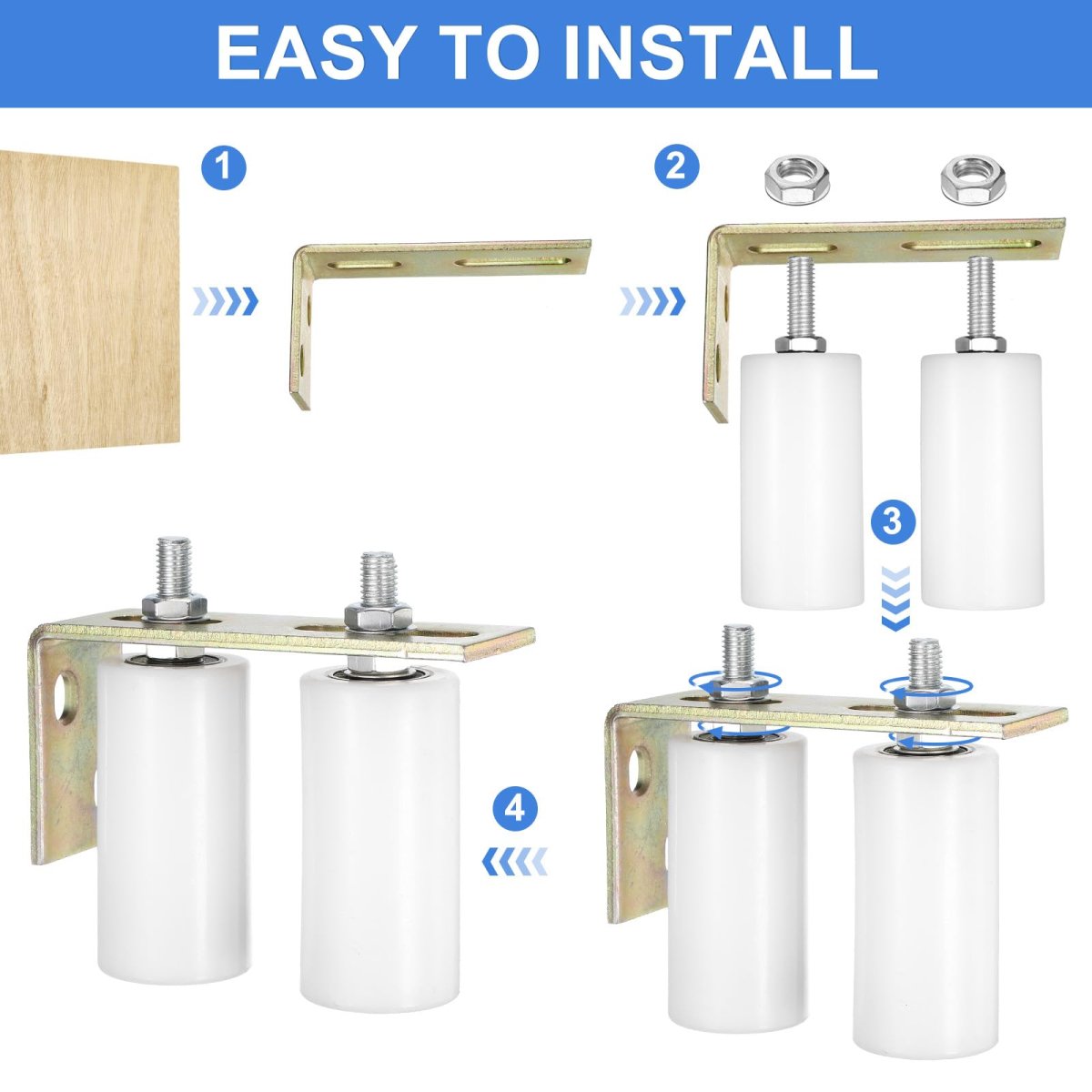 Slide Gate Guide Roller Set 4 In Nylon Rollers With L Rear Post Bracket Universal Sealed Ball Bearing Rolling For Sliding Doors