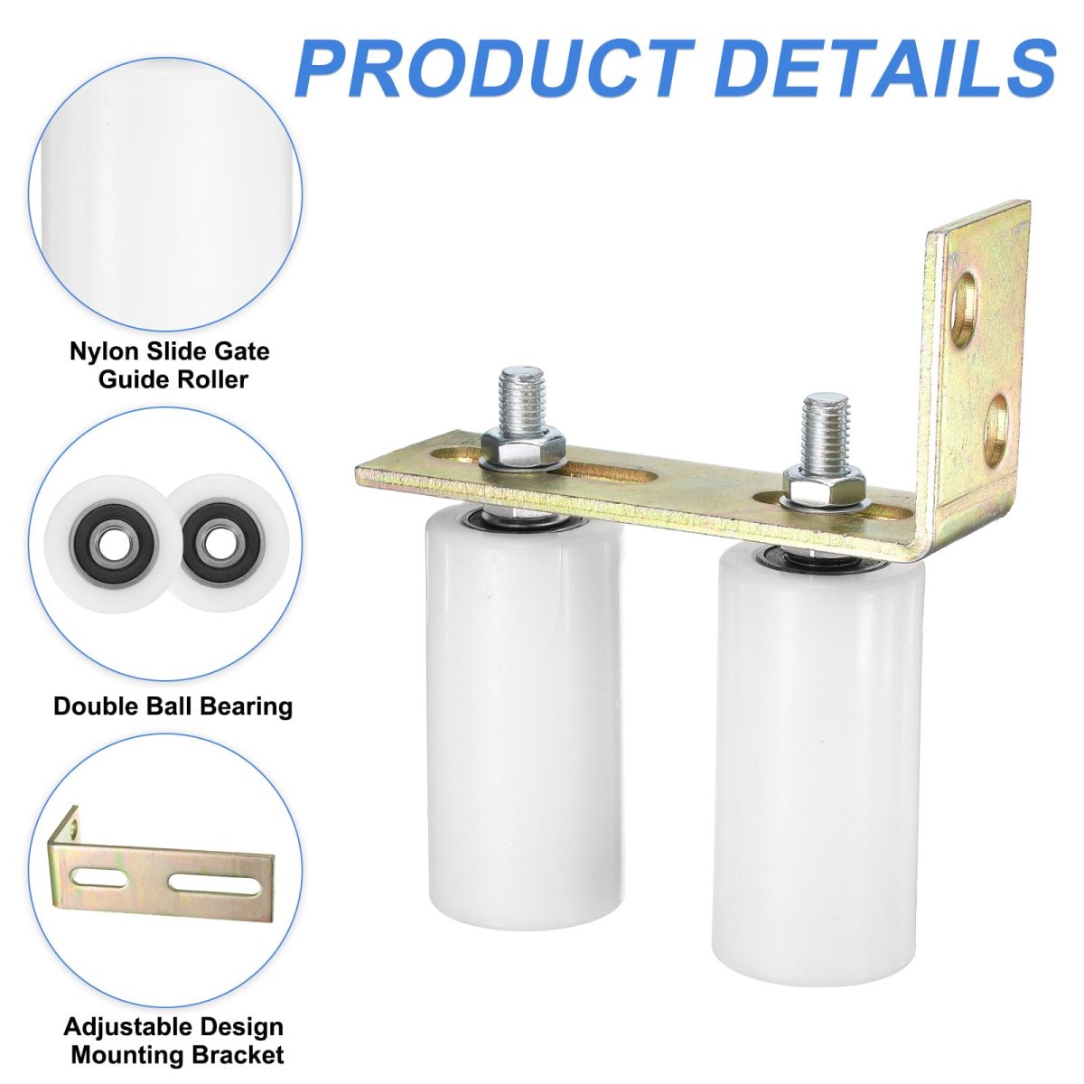 Slide Gate Guide Roller Set 4 In Nylon Rollers With L Rear Post Bracket Universal Sealed Ball Bearing Rolling For Sliding Doors