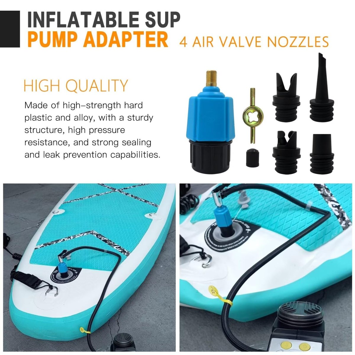 Blue Inflatable Pump Adaptor Compressor Paddle Board Adapter Multifunction Valve W 4 Air Nozzles For Boat Stand Up Inflatable
