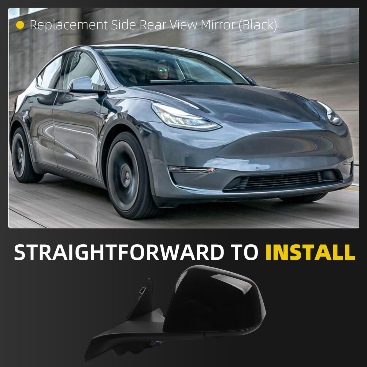 Dasbecan Side Rear View Mirror For 2020-2024 Tesla Model Y Anti-glare Glass With Memory Power Heated Left Driver Folding