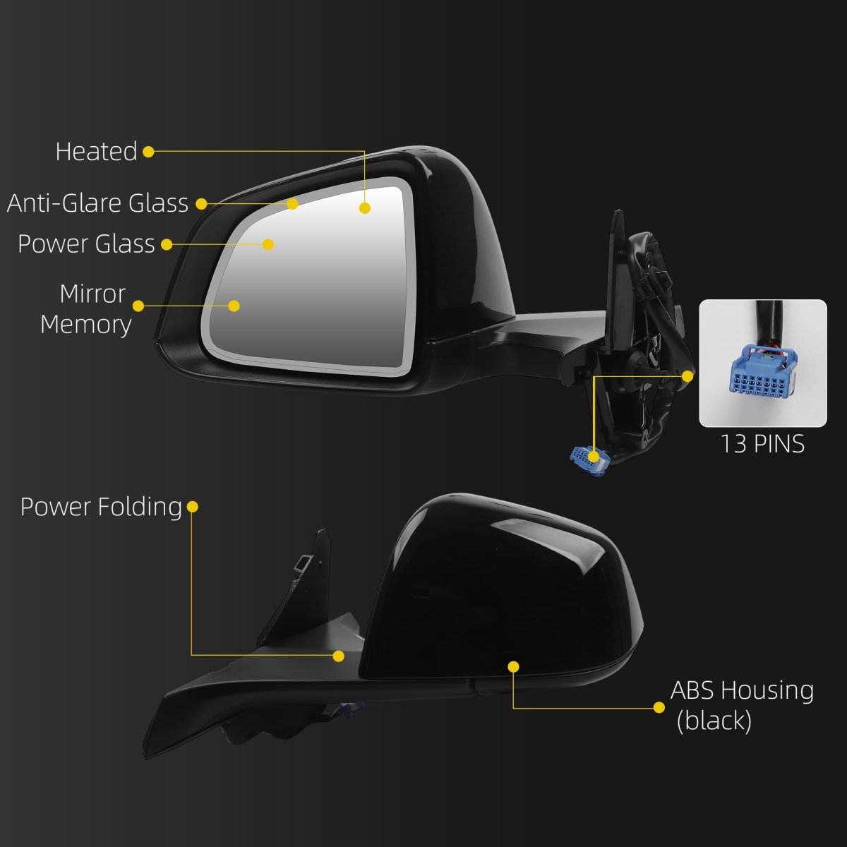 Dasbecan Side Rear View Mirror For 2020-2024 Tesla Model Y Anti-glare Glass With Memory Power Heated Left Driver Folding