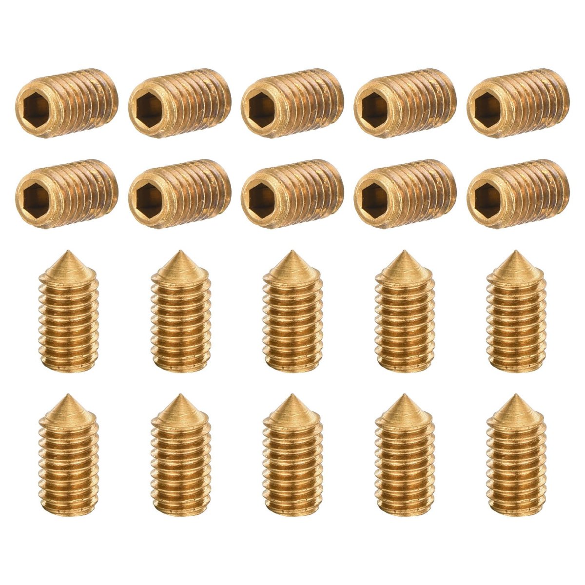 20pcs Set Screws M4x8mm Brass Cone Point Hex Socket Grub For Machinery Home Repairs And Fixtures Gold Tone