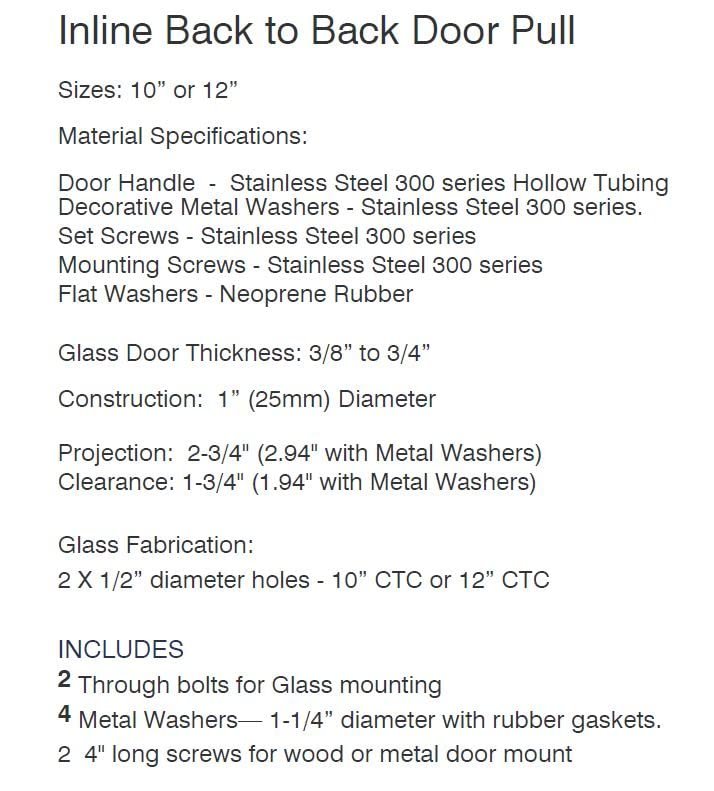 Rockwell Security 10 Inline Back To Tempered Glass Mount Commercial Swing Door Pull Handle In Polished Stainless Finish