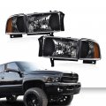 G-plus Headlights Compatible With 1994-2001 Dodge Ram 1500 1994-2002 2500 3500 Replacement Headlight Lamps Clear Lens Black