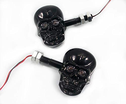 Perfectech Motorcycle 10mm Screw Skull Head Led Amber Turn Signal Indicator Light Black