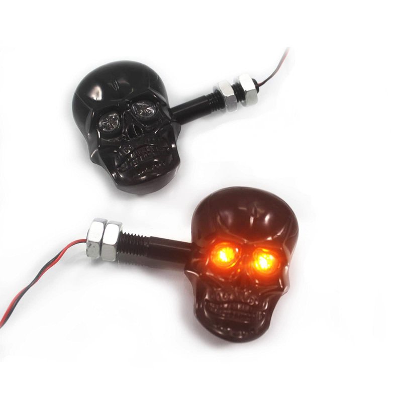 Perfectech Motorcycle 10mm Screw Skull Head Led Amber Turn Signal Indicator Light Black