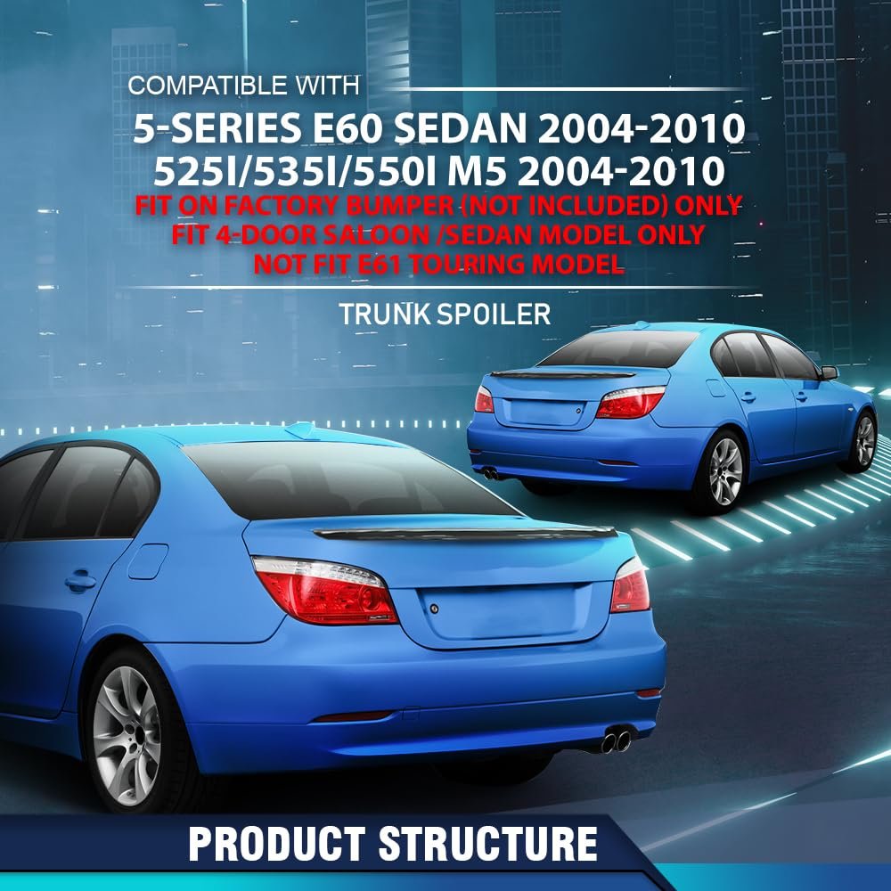 Rear Trunk Spoiler Wing For Bmw 5 Series E60 Sedan 2004 2010 Fits 525i 535i 550i M5 Psm Style Gloss Black 4 Door Saloon Models