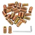 25 Pcs Threaded Insert For Wood 1 4 20 Carbon Steel Studs Hex Socket Drive Nut Inserts Screw In Fastener Connector With Wrench 
