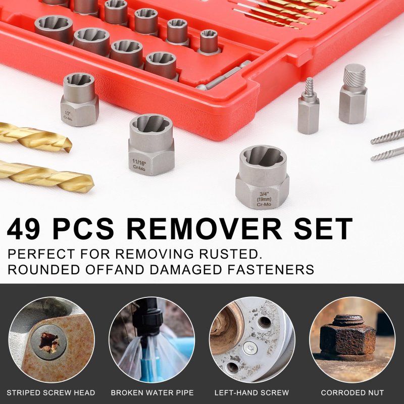 Screw Extractor Drill Bit Set 39 Piece Nut Remover With Multi Spline And Spiral Extractors Left Hand Cobalt Bits 3 8 In Hex