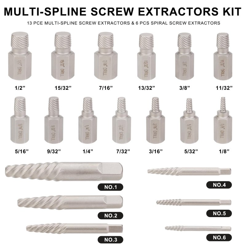 Screw Extractor Drill Bit Set 39 Piece Nut Remover With Multi Spline And Spiral Extractors Left Hand Cobalt Bits 3 8 In Hex