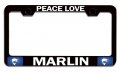 Peace Love Marlin Fishing Black Metal License Plate Frame Tag Holder U31 